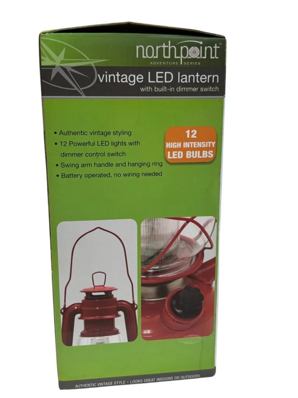 Northpoint Vintage LED Lantern With Built-In Dimmer Switch Red Battery Operated